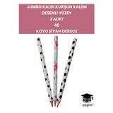 Jumbo Kalın Kurşun Kalem Desenli Yüzey 3 Adet 4b Koyu Siyah Derece