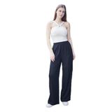 JUMENT %100 Iyocell Akıcı Şık Kumaş Yüksek Bel Beli Lastikli Yan Cepli Bol Paça Pantolon -Siyah