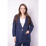 Jument Kadın Baharlık Kumaş Rahat Kesim Yakalı Cepli Kolu Katlamalı Boyfriend Blazer Ceket-Lacivert - 36