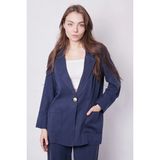 Jument Kadın Baharlık Kumaş Rahat Kesim Yakalı Cepli Kolu Katlamalı Boyfriend Blazer Ceket-Lacivert - 38