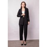 Jument Kadın Baharlık Kumaş Rahat Kesim Yakalı Cepli Kolu Katlamalı Boyfriend Blazer Ceket-Siyah - 36