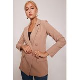 Jument Kadın Düğme Detaylı Uzun Kol Şık Ofis Süs Cep Kapaklı Kumaş Blazer Ceket-Camel - 42