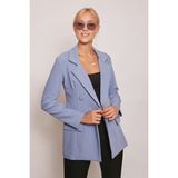 Jument Kadın Düğme Detaylı Uzun Kol Şık Ofis Süs Cep Kapaklı Kumaş Blazer Ceket-Dirty Blue - 42