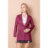 Jument Kadın Hafif Likralı Süet Kumaş Cep Detaylı Düğmeli Blazer Hafif Uzun Ceket-Bordo - 36
