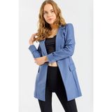 Jument Kadın Kolu Katlanabilir Uzun Kol Boyfriend Şık Ofis Blazer Uzun Ceket-Dirty Blue - 34