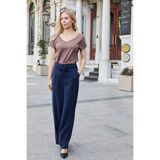 Jument Kadın Modal Diyagonal Kumaş Yüksek Bel Yan Cepli Kemerli Bol Paça Palazzo Pantolon-Lacivert - 44
