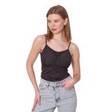 JUMENT Kadın Önü Büzgülü Dantelli İp Askılı Likralı Body Bluz-Siyah