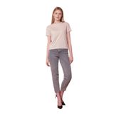 JUMENT Kadın Sıfır Yaka Kırışmaz Span Karışımlı Şık Kısa Kol Likralı T-shirt Bluz-Taş