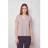 JUMENT Kadın V Yaka Kısa Kol Likralı Kumaş Şık T-shirt Bluz-Gri