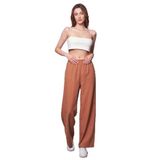 JUMENT Keten Yüksek Bel Beli Lastikli Yan Cepli Bol Paça Pantolon -Camel