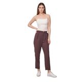 JUMENT Keten Yüksek Bel Pileli Beli Lastikli Kemerli Boyfriend Pantolon-Kahve