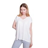 JUMENT Likralı Krep Kumaş V Yaka Salaş Yanı Yırtmaçlı Oversize Bluz-Krem