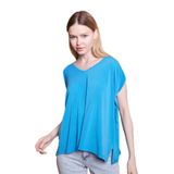 JUMENT Likralı Krep Kumaş V Yaka Salaş Yanı Yırtmaçlı Oversize Bluz-Mavi