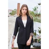 Jument Yakalı Cepli Uzun Kol Kolu İsterse Katlanabilen Kumaş Blazer Ofis Ceket-Siyah - 40
