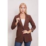 Jument Yakalı Cepli Uzun Kol Kolu İsterse Katlanabilen Pamuklu Kumaş Blazer Ofis Ceket-Kahve