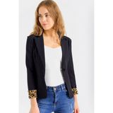 Jument Yakalı Flato Cepli Kolu Duble Uzun Kol Ofis Şık Blazer Kumaş Ceket-Siyah - 42