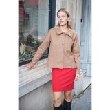 Jument Yakalı Uzun Kol Düğmeli Kalın Kaşe Kısa Kaban-Camel - XL