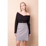 Jument Yüksek Bel Hafif Likralı Kumaş Diz Boy Çan Etek-Gri Ekose - 44