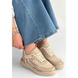 Junda Bej Cilt Bağcıklı Kadın Spor Ayakkabı (Erbilden)
