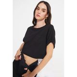 June Kadın Crop Cep Detaylı Örme Tişört