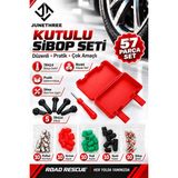 JuneThree 57 Parça Sibop Tamir Seti TR414 Lastik Sibobu, Sibop Kapağı, Sibop Iğnesi ve Sibop Sökme Tornavidası Kutulu Set