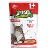Jungle 100 gr Pouch Sığır Eti Parçalı Soslu Yetişkin Kedi Konservesi