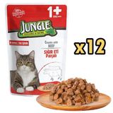 Jungle Pouch Dana Eti Parçalı Soslu 12x100 GR Yetişkin Kedi Konservesi