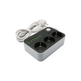 JUNGLEE (1274) Akım Korumalı 2 Metre 3 Lü Priz 6 Usb Port Çoklu Şarj Aleti ile uyumlu
