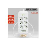 Junglee 6 Li Priz 6 Soket 220V 4Usb 5V2.1A 1 Pd 2.1A Şarj Termal Akım Korumalı Priz 2 Metre Kablo Çoklu Priz Beyaz