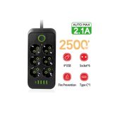 Junglee 6 Li Priz 6 Soket 220V 4Usb 5V2.1A 1 Pd 2.1A Şarj Termal Akım Korumalı Priz 2 Metre Kablo Çoklu Priz Siyah