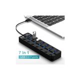 JUNGLEE 7 Port Usb 3.0 Çoklayıcı Hub 30cm Kablo 5gbps On Of Tuşlu Işıklı 7ports Usbhub