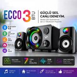 Junglee Ecco3 Btu 2.1 Kanal Speaker Rgb LED Işıklı Hafıza Kartı ve USB Girişli Fm Radyolu Bluetooth Hoparlör Pc Tv Laptop Bilgisayar Uyumlu