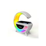 Junglee G Bluetooth Hoparlör 15W Kablosuz Hızlı Şarj Alarm Çalar Saat Gece Lambası Ambians Led Işık Beyaz