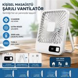 Junglee Masaüstü Şarjlı Fan 5 Hız Kademeli Ultra Ince LED Şarj Göstergeli Asılabilir Vantilatör Serinletici Mini Klima-Beyaz