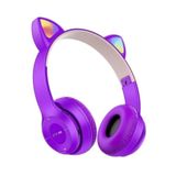 Junglee P47M Bluetooth Kedi Kulaklık Katlanabilir Sd Kart Girişli Mikrofonlu Kablosuz Led Işıklı Kulaklık Eflatun P47M