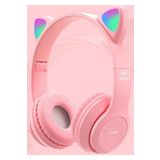 Junglee P47M Bluetooth Kedi Kulaklık Katlanabilir Sd Kart Girişli Mikrofonlu Kablosuz Led Işıklı Kulaklık Pembe