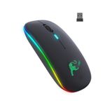 Junglee Rgb Led Işıklı Şarjlı Kablosuz Mouse Sessiz 2.4 Ghz Usb Wireless 800-1200-1600 Ayarlanabilir Dpi Siyah