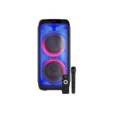 Junglee Süper Bass Büyük Boy Bluetooth Hoparlör LED Işıklı Çift Hoparlör Kablosuz Mikrofonlu Karaoke Speaker - Siyah