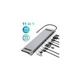 Junglee Type C Adaptör 11 In 1 USB Hub HDMI Lan VGA Sd Tf Kart USB Type C Macbook Çevirici - Gri
