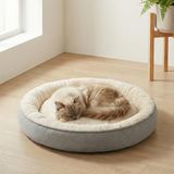 Jungolica Bunny Kedi ve Köpek Yatağı Bej 70x70x14 cm Orta, Donut Şekli, Yükseltilmiş Kenar, Ultra Yumuşak Peluş, Stres Azaltıcı, Kaydırmaz Taban, Yıkanabilir Kedi ve Köpek Yatak