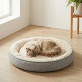Jungolica Bunny Kedi ve Köpek Yatağı Bej 85x85x15 cm Büyük, Donut Şekli, Yükseltilmiş Kenar, Ultra Yumuşak Peluş, Stres Azaltıcı, Kaydırmaz Taban, Yıkanabilir Kedi ve Köpek Yatak