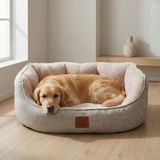Jungolica Coco Kedi ve Köpek Yatağı Bej, Oval Tasarım, Çift Taraflı Yıkanabilir Minder, Ultra Yumuşak, Yükseltilmiş Yan Destek, Kaydırmaz Taban (Small)