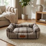 Jungolica Comfy Pet Kedi ve Köpek Yatağı Bej/Oeko-Tex Sertifikalı Dokuma Kumaş, Yıkanabilir Fermuarlı Minder, Destekleyici Yapı, Kaydırmaz Taban (Bej, Medium 40 × 55 × 18 CM)