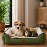 Jungolica Lucy Köpek Yatağı 40 × 55 × 18 cm Yeşil Ekru - Yüksek Kaliteli Pet Yatağı, Konforlu Minderli, Yıkanabilir, Dayanıklı Kumaşlı, Hızlı Kuruyan Köpek Yatak (M)