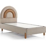 Jüni Tek Kişilik Sandıklı Baza Başlık Seti 100X200 cm – Modern Baza ve Başlık Takımı, Depolama Alanlı(Yatak Yoktur.) - 100 x 200 - Bej