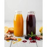 JUNIBELIW 2 Adet Boş Cam Şişe Büyük Meyve Suyu Ayran Süt Su Şişesi Plastik Kapaklı 2X500CC