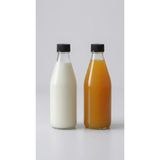 JUNIBELIW 2 Adet Boş Cam Şişe Büyük Meyve Suyu Ayran Süt Su Şişesi Plastik Kapaklı 2X750ML