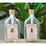 JUNIBELIW 2li Set Vintage Gold Yassı Model Cam Boş Bulaşık Deterjanlık Çamaşır Suyu Etiketli 2X200ML