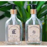 JUNIBELIW 2li Set Vintage Gold Yassı Model Cam Boş Bulaşık Deterjanlık Sıvı Sabunluk Etiketli 2X200ML
