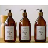 JUNİBELİW 3 lü Set Gold Beyaz Etiket Amber Cam Şişe Bulaşık Deterjanlık Çamaşır Suyu Sıvı Sabunluk 3x500ml